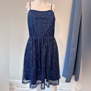 Navy Sequin Spaghetti-Strap Mini Dress